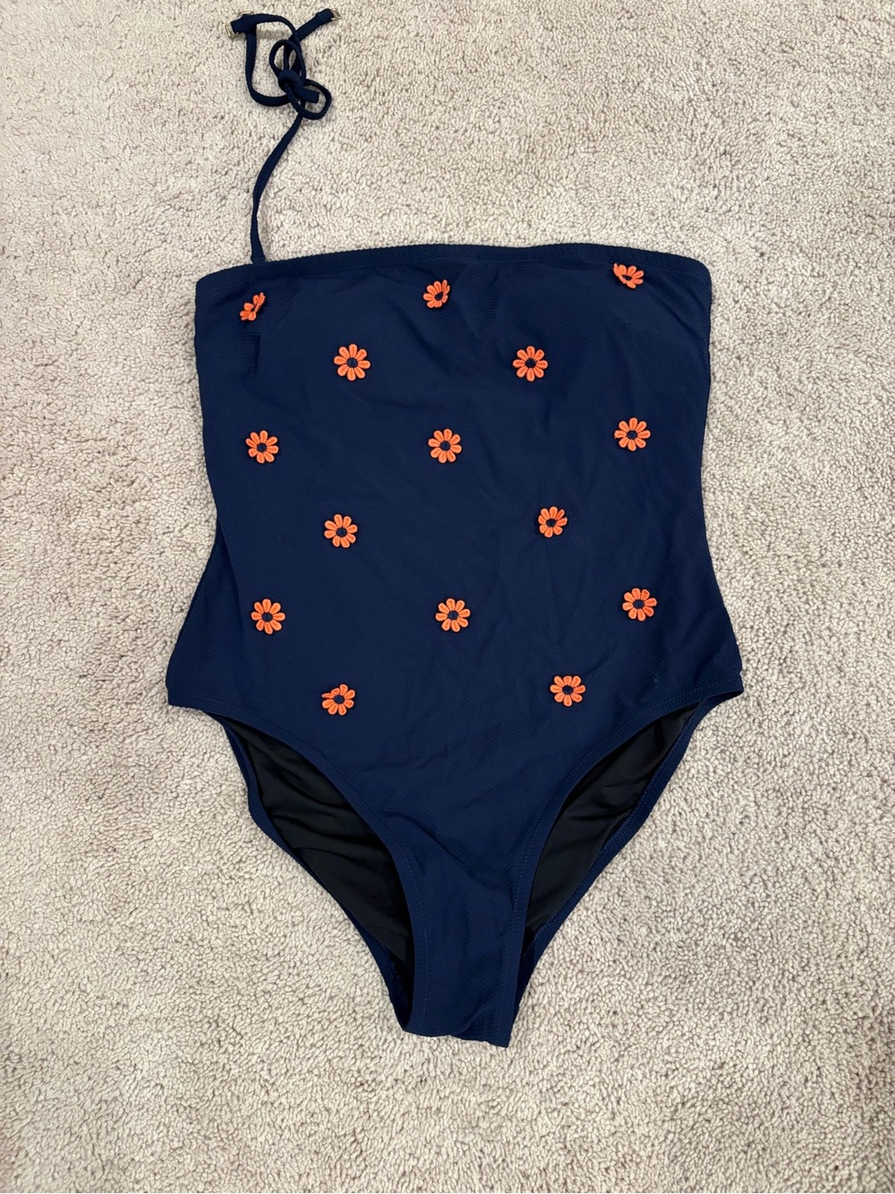 J. Crew 3D Daisies Navy and Orange Swim One-Piece